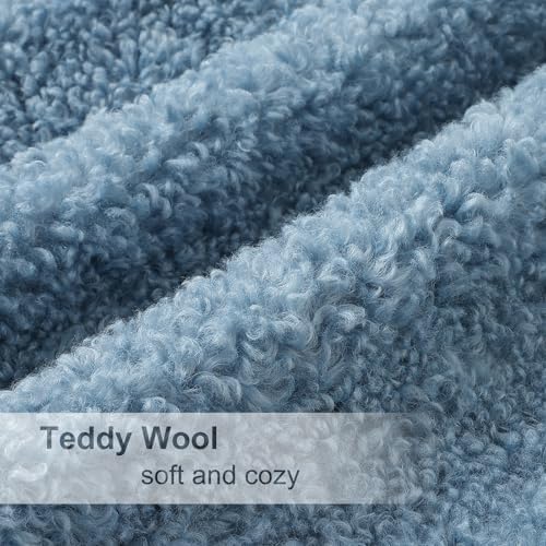 decorUhome Sherpa Decorative Throw Pillow Covers 16x16 Set of 2 Light Blue - Image 5