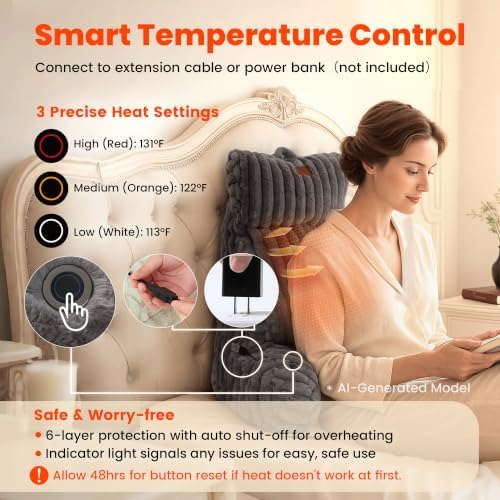 Amélie Home Heated Faux Fur Reading Pillow 3 Temperature Backrest - Image 4