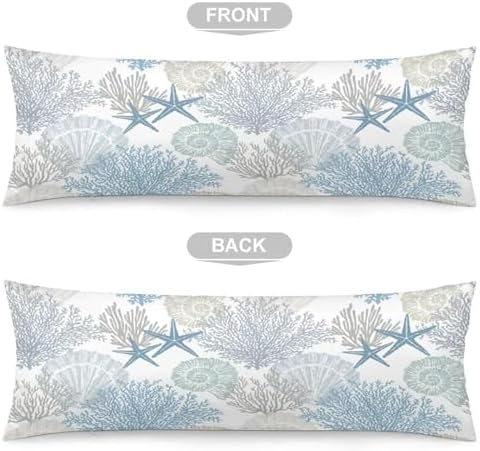 Beach Theme Body Pillow Cover, Nautical Blue Coral Starfish Ocean Marine Coastal - Image 5