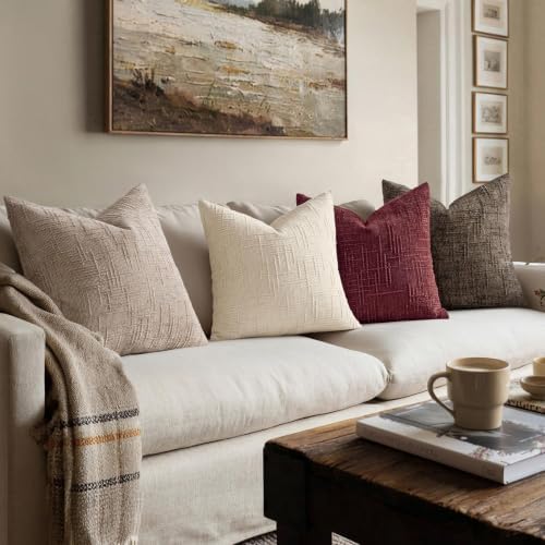 MIULEE Chenille Textured Throw Pillow Covers Burgundy 20x20 Set of 2 - Image 5
