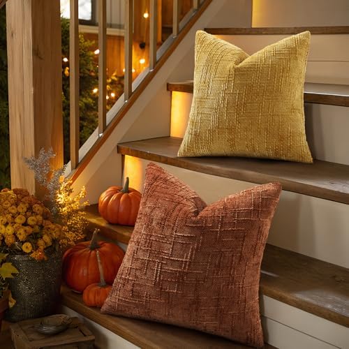 decorUhome Textured Chenille Throw Pillow Covers 16x16 Set of 2 Rust - Image 6