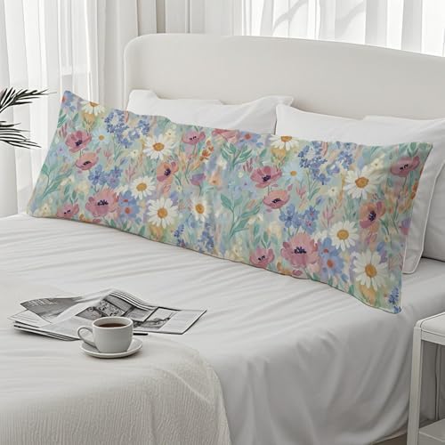 Spring Floral 20x54 Body Pillow Cover, Spring Home Room Decor, Pastel - Image 4