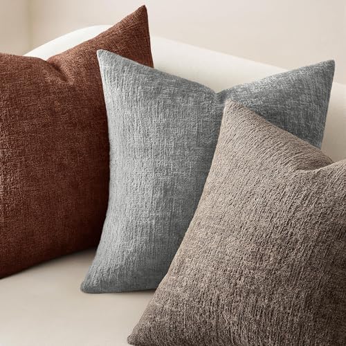 MIULEE Couch Pillow Covers Textured Chenille Home Decor 24x24 Medium Grey - Image 4
