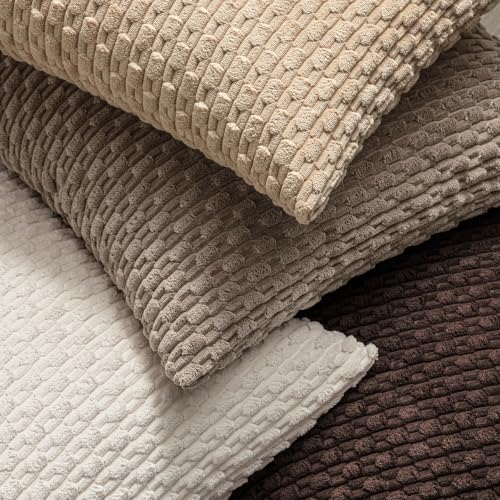 MIULEE Decorative Throw Pillow Covers 18x18 Neutral Tan Textured Corduroy - Image 4