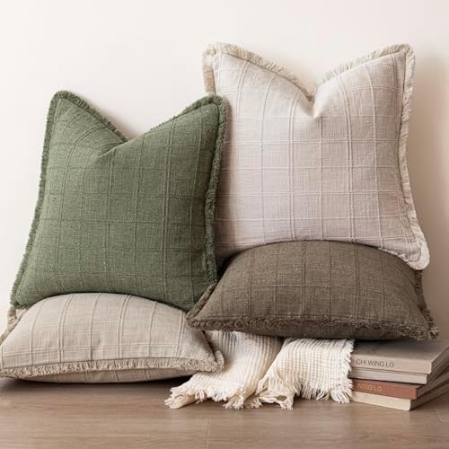 Foindtower Set of 2 Decorative Linen Check Fringe Throw Pillow Covers Farmhouse - Image 6