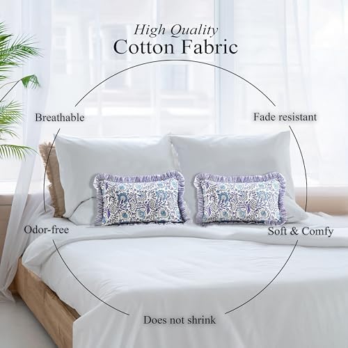 CPC Block Print Indigo Blue Ruffle Cotton Lumbar Pillow Cover 12x20 inch - Image 6