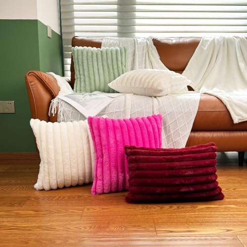 COTEY 18x18 Decorative Faux Fur Throw Pillow Covers Set of 2- Cream White - Image 6