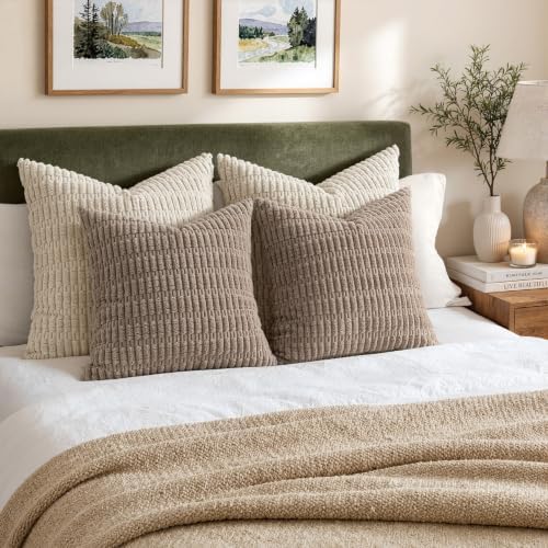 MIULEE Euro Sham Corduroy Decorative Throw Pillow Covers 24x24 Light Brown - Image 2