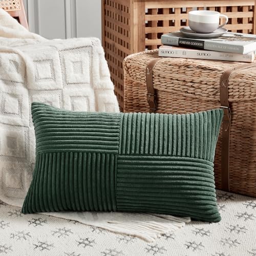 Fancy Homi Set of 2 Dark Green Lumbar Decorative Throw Pillow Covers 20x28 Inch - Image 2