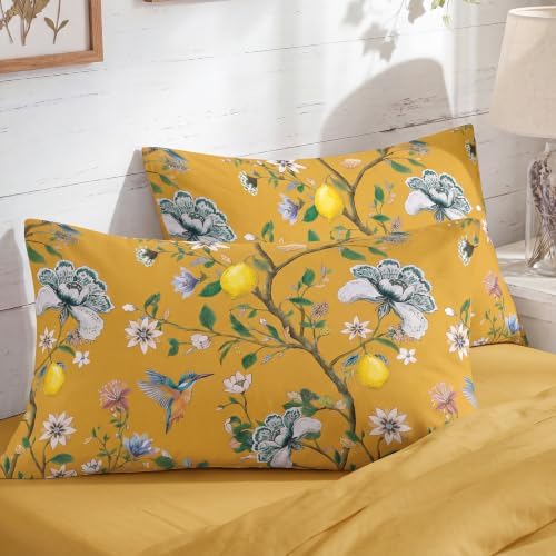 Bedorm 100% Cotton Pillowcases Set of 2 Queen Size Floral Pillow Cover Vinatge - Image 3