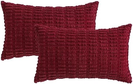 MIULEE Christmas Lumbar Corduroy Decorative Throw Pillow Covers 12x20 Burgundy - Image 6