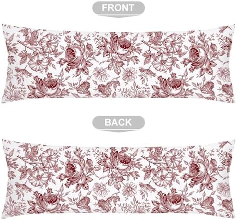 Red and White Porcelain Floral Body Pillow Cover 20x54 Long Pillow Case - Image 4