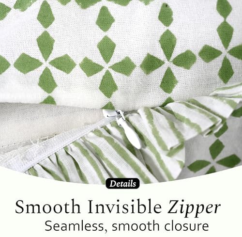 CPC Kelly Green Hand Block Print 100% Cotton Ruffle Throw Pillow Cover 20x20 - Image 7