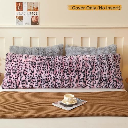 LIFEREVO Leopard Print Body Pillow Cover 20x54, Soft Faux Rabbit Fur Pink - Image 2