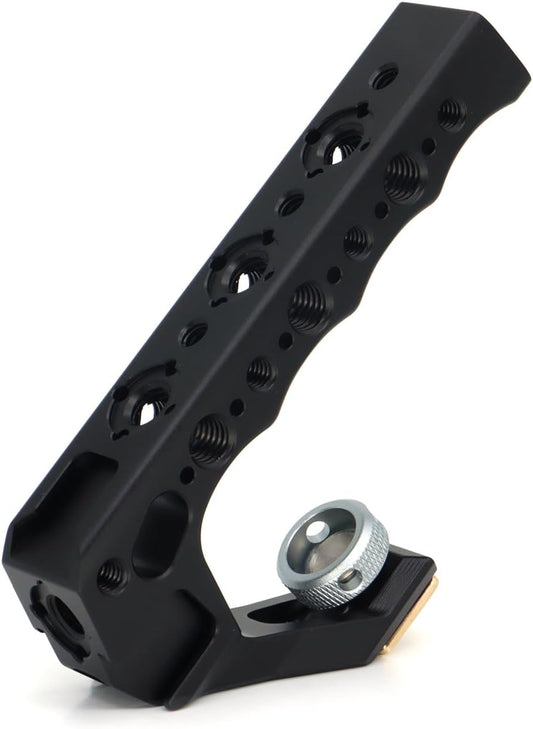 Top Handle Camera Grip with Cold Shoe Base for DSLR Camera Cage, with 3 Cold Shoe Adapters to Mount DSLR Camera with Microphone/LED Light/Monitor (Black with Cold Shoe Base)