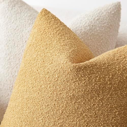Foindtower Decorative Textured Boucle Throw Pillow Cover 20x20 Light Yellow - Image 4