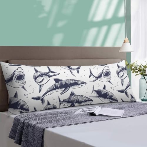Navy Blue Sharks Swimming in Sea Body Pillow Cover - Image 4