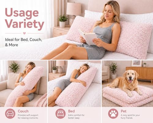 REAFORT Sherpa Body Pillow Cover 21"x54", Zipper Closure - Image 6