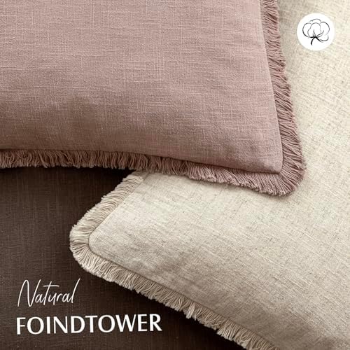 Foindtower Decorative Linen Fringe Throw Pillow Covers 16×16 Dusty Pink - Image 4