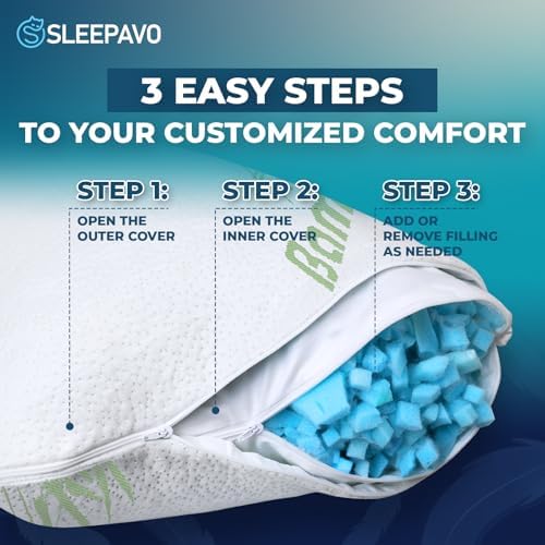 Sleepavo Adjustable Cooling Pillows Queen Size Set of 2 Pack - Image 5
