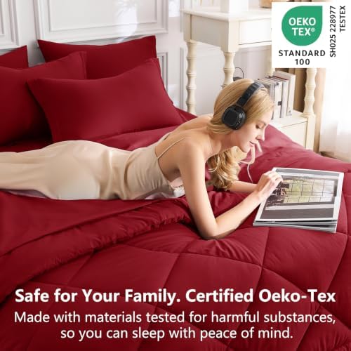 CozyLux King Comforter Set 102"x90" Dark Red - Image 3