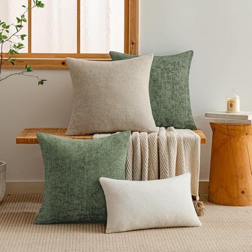 a moment Moss Green Chenille Throw Pillow Covers 16x16 Inch Pack of 2 Modern - Image 6