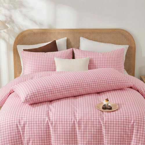 Merryword 100% Cotton Body Pillow Cover, 20 x 54, Cotton Pink Gingham Pillowcase - Image 4