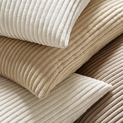 MIULEE Lumbar Soft Corduroy Throw Pillow Covers Set of 2 12x20 Cream White - Image 2