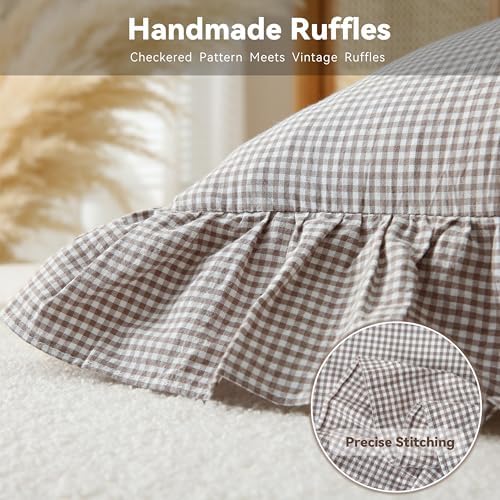 Gingham Throw Pillow Covers 18x18, Ruffle Trim - Image 5