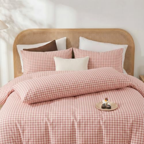 Merryword 100% Cotton Body Pillow Cover, 20 x 54, Rose Beige Gingham Pillowcase - Image 4