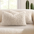 MIULEE Decorative Faux Fur Pillow Covers Lumbar Sherpa 12x20 Light Beige by MIULEE
