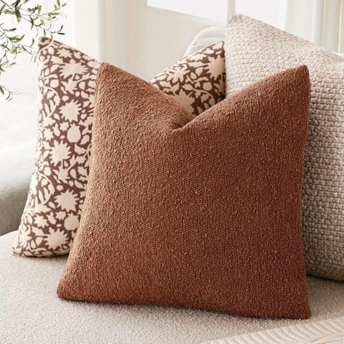 Foindtower Decorative Textured Boucle Throw Pillow Covers 24x24 Red Taupe - Image 5