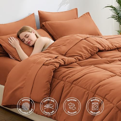 Love's cabin Twin Comforter Set Burnt Orange, 5 Pieces Twin Bed in a Bag - Image 3
