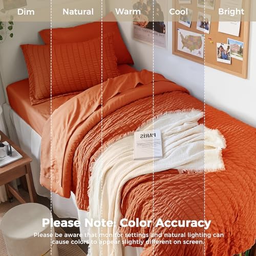 HYMOKEGE Burnt Orange Twin XL Comforter Set Seersucker 5 Pieces, All Season - Image 5