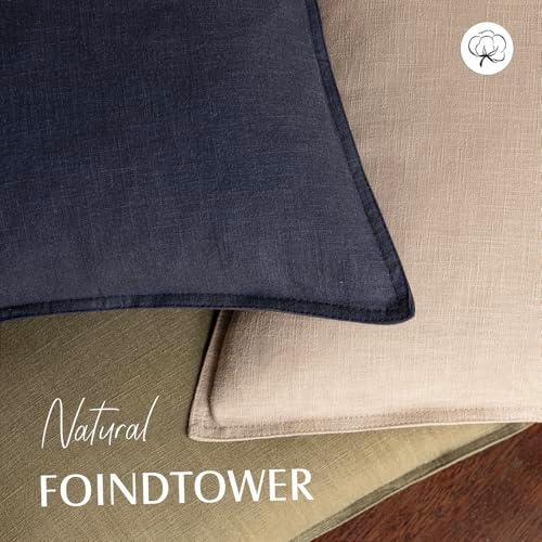 Foindtower Linen Solid Decorative Throw Pillow Covers 22x22 Inch Tan Beige - Image 4