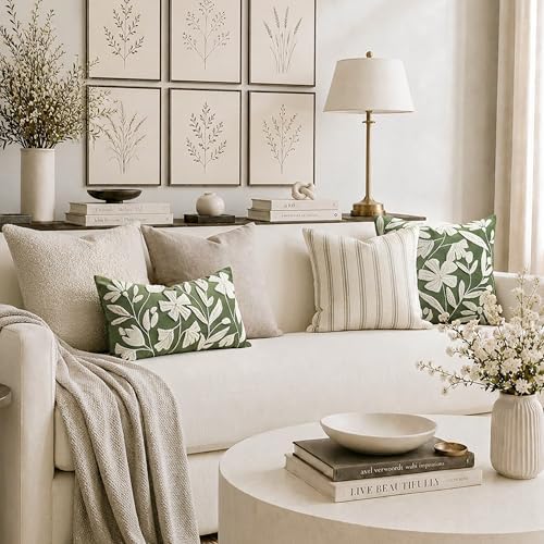 BlissBlush Decorative Throw Pillow Cover 20x20 Inch, Olive Green Floral Tufted - Image 5