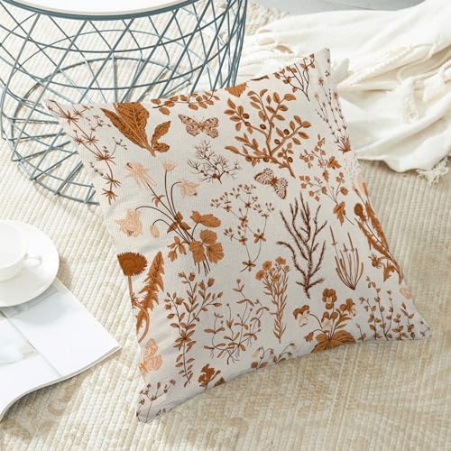 AEIOAE Fall Pillow Covers 16x16 Inch Set of 2, Burnt Orange Wild Flower Plant - Image 4
