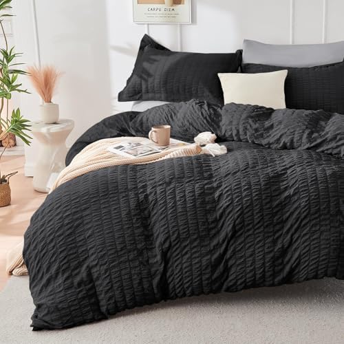HYMOKEGE Black/Light Grey Full Size Comforter Sets Seersucker 7 Pieces - Image 2