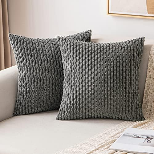MIULEE Decorative Throw Pillow Covers 18x18 Dark Grey Textured Corduroy by MIULEE