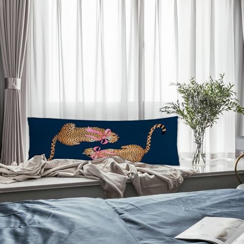 Coquette Pink Bow Cheetah Body Pillow Covers 20x54, Leopard Print Room Decor - Image 5