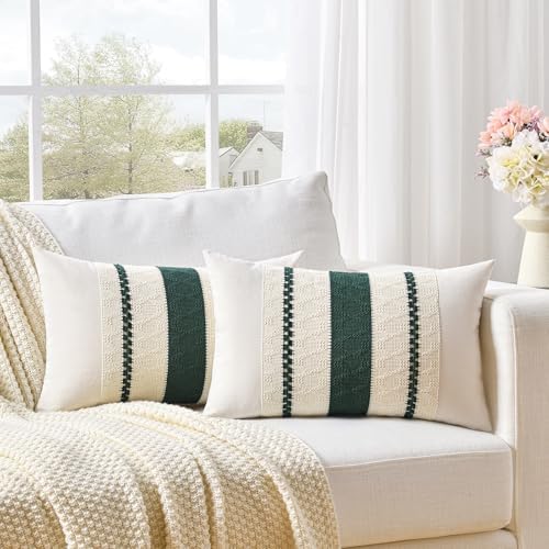 Fancy Homi Set of 2 Dark Green Boho Long Lumbar Decorative Throw Pillow Covers by Fancy+Homi