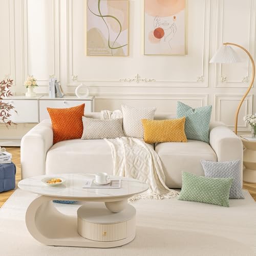 Set of 4 Neutral Decorative Throw Pillow Covers 24x24 Inch Corduroy Pillow - Image 6