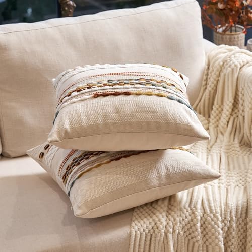 Aeckself Boho Throw Pillow Covers 18x18 Inch Set of 2, Farmhouse Decorative - Image 3