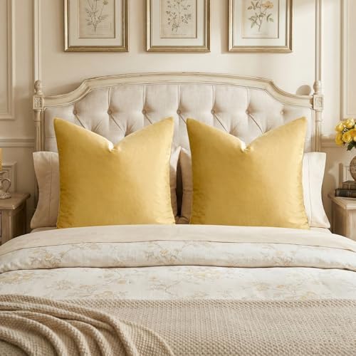 GIGIZAZA Yellow Velvet Pillow Covers 26x26 Decorative Pillows Pack of 2 by GIGIZAZAFocusingonhomedecoration