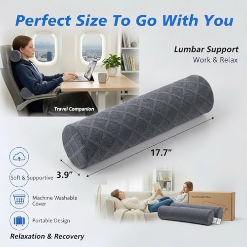 3.9" Small Neck Roll Memory Foam Pillow Cylinder, Detachable Cover - Image 4