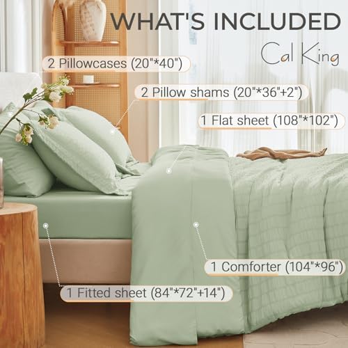 MUXHOMO 7 Pieces California King Comforter Set, Seersucker Bed in a Bag Cal - Image 4