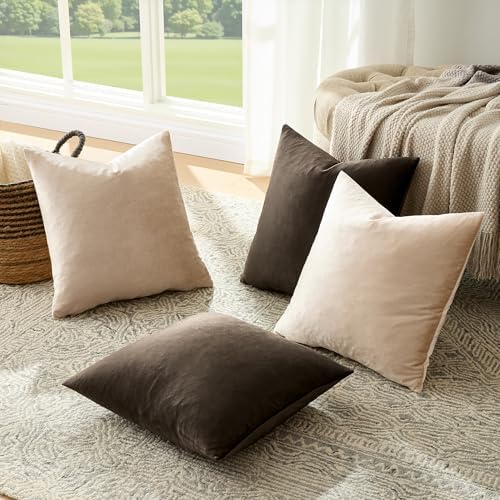 GIGIZAZA Pack of 4 Decorative Velvet Pillow Covers 20x20 Brown Beige - Image 7
