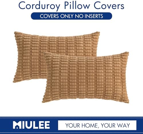 MIULEE Lumbar Corduroy Decorative Throw Pillow Covers 12x20 Brown Pack of 2 - Image 6