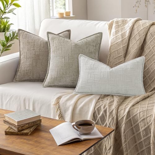 decorUhome Chenille Throw Pillow Covers 18x18 Set of 2, Light Grey - Image 5