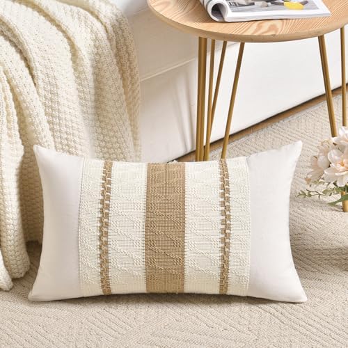 Fancy Homi Set of 1 Tan Neutral Long Lumbar Decorative Throw Pillow Cover 16x24 by Fancy+Homi